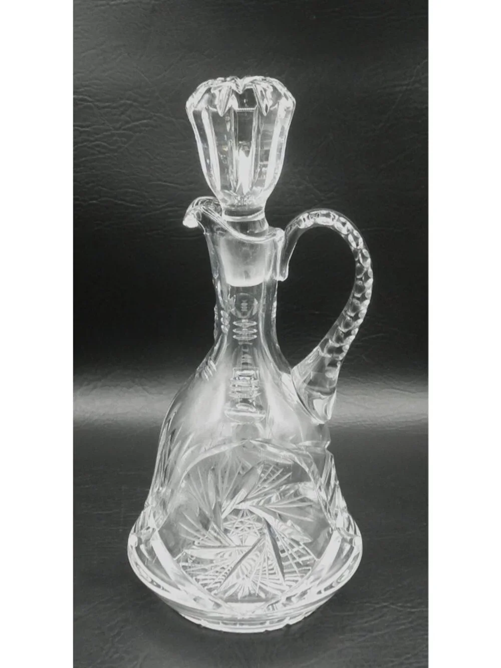 Handled Wine Decanter American Brilliant APB Cut Glass American Pinwheel 12 Inch